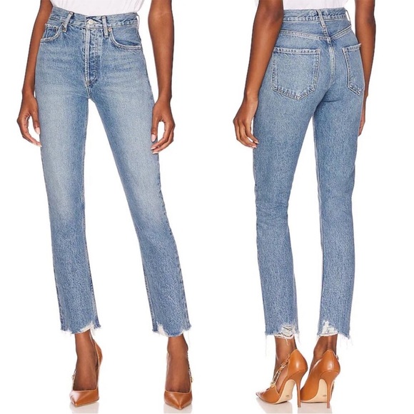 Agolde Riley High-Rise Straight Cropped Jeans Haven Wash Sz 23 - Picture 1 of 6